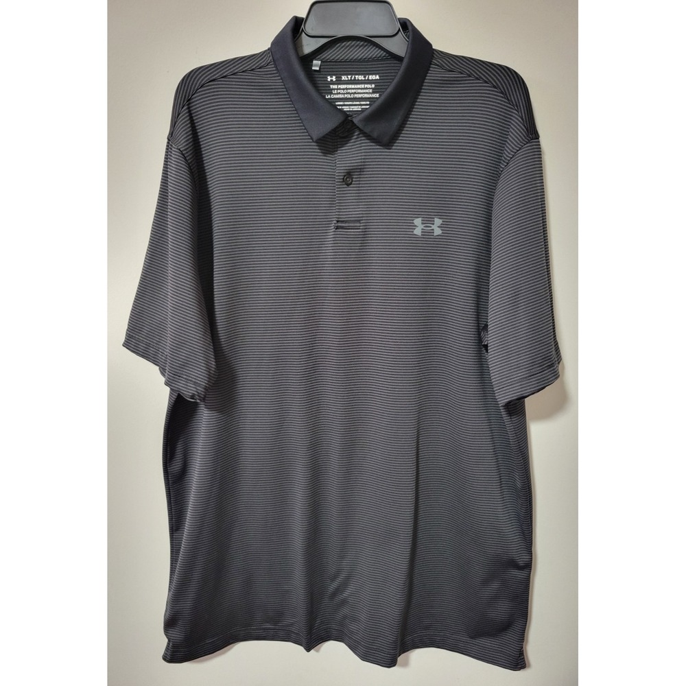 Under Armour Performance Polo Mens XLT Black Gray Stripe Loose Golf Athletic